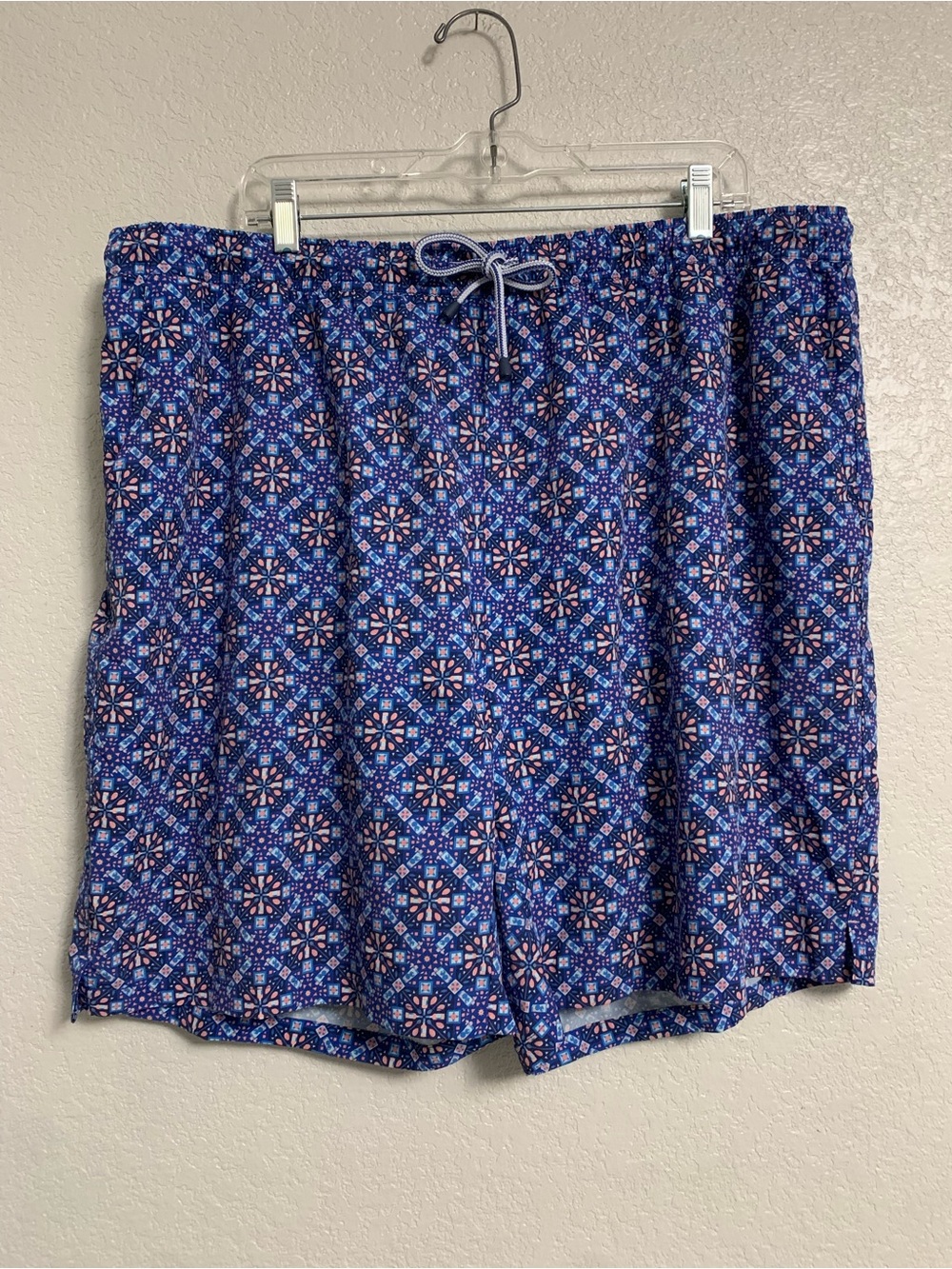 Peter Millar Swim Trunks Mens XXL Mojito Mosaic Geometric Print Seaside Blue 7”